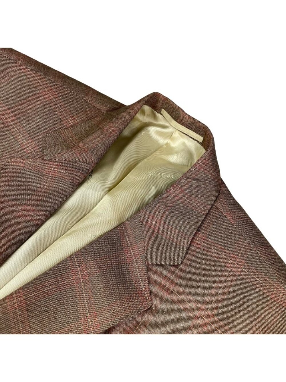 Scabal Men's Bespoke 100% Cashmere 2-Button Blazer Brown/Pink Plaid • 40R US